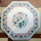 18" White Marble Coffee Garden Table Top Multi Marquetry Inlay Patio Decor H5382
