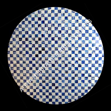 15" White Marble Coffee Round Hallway Table Top Lapis Lazuli Inlay Decor H4751A