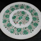 15" White Marble Serving Round Plate Malachite Inlay Floral Kitchen Decor E1386 15" White Marble Serving Round Plate Malachite Inlay Floral Kitchen Decor E1386