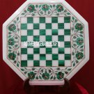 White Marble Coffee Chess Table Top Malachite Inlay Playroom Home Decor H3698