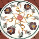 24" White Round Marble Coffee Table Top Handmade Inlay Hallway Patio Decor H4795