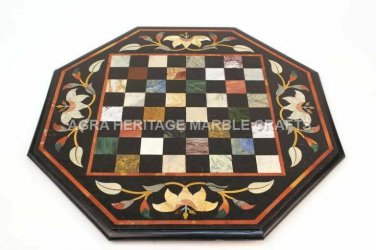 24" Marble Chess Coffee Bedroom Table Top Inlay Mosaic Kitchen Center Decor E648