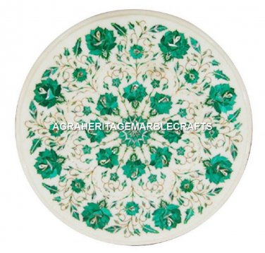 White Marble Coffee Center Table Top Inlay Malachite Floral Art Home Decor H2421