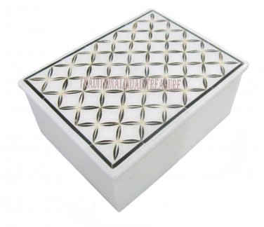 3"x4" White Marble Jewelry Storage Box Rare Marquetry Inlay Collectible Decor