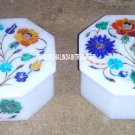 4"x4"x2" White Marble Two Pcs Jewelry Box Multi Inlay Floral Christmas Gift