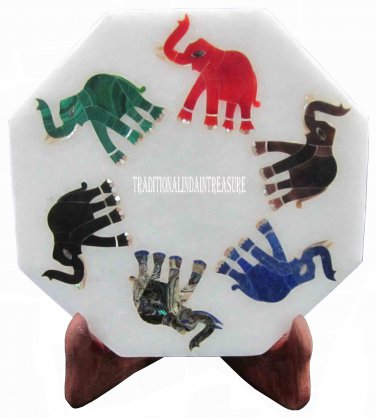 6"x6" White Marble Tile Mosaic Rare Inlay Elephant Art Marquetry Home Decor Gift