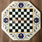 12" Marble White Top Chess Table Inlaid Lapis Lazuli Floral Art Columbus Gifts