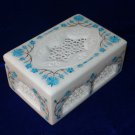 6"x4"x3" White Filigree Marble Jewelry Box Handmade Turquoise Inlay Floral Decor