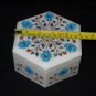 Marble Hexagon Jewelry Box Turquoise Floral Inlay Art Semi Precious Decor Gifts