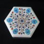 Marble Hexagon Jewelry Box Turquoise Floral Inlay Art Semi Precious Decor Gifts