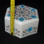 Marble Hexagon Jewelry Box Turquoise Floral Inlay Art Semi Precious Decor Gifts
