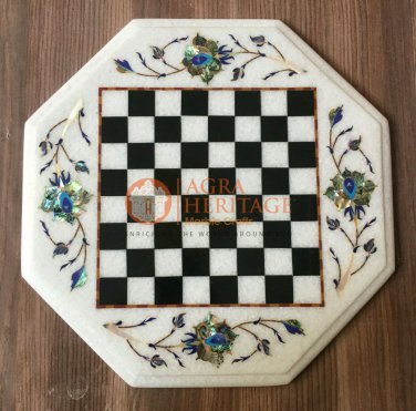12"x12" Marble Chess Top Table Mosaic Inlaid Design New Year Eve Gift Decor