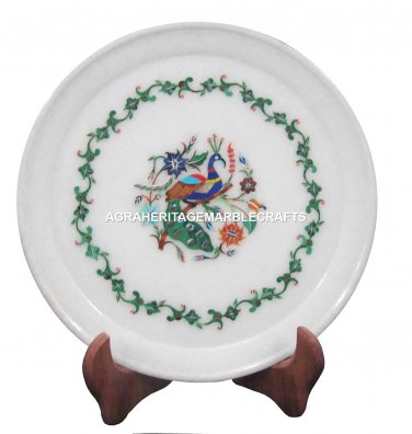 Marble Serving Plate Malachite Multi Inlay Stone Peacock Design Gifts H1375