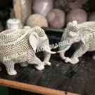 6" Natural Soapstone Marble Trunk Down Lattice Elephant Handmade Home Decor E162