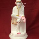 9" White Marble Sai Baba Statue Religious Hinduism Gift Temple Decor E167