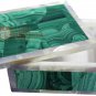 4"x3"x2" Marble Handmade Jewelry Lidded Box Malachite Inlaid Christmas Gift Deco