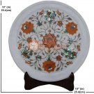10" Marble Inlaid Dish Plate Carnelian Marquetry Floral Columbus Gift Decor Arts