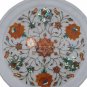 10" Marble Inlaid Dish Plate Carnelian Marquetry Floral Columbus Gift Decor Arts
