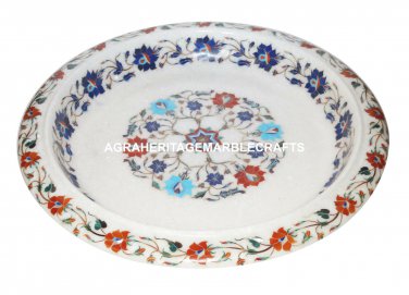 Marble Dry Fruit Bowl Fine Inlay Multi Marquetry Floral Home Decor Gifts H1352