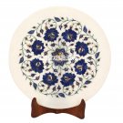 12'' Marble Plate Lapis Malachite Inlay Floral Marquetry Arts Home Decor H3580