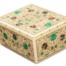 4"x3"x2" Marble Jewelry Trinket Box Pietra Dura Malachite Mosaic Home Decor Art