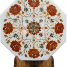 12"x12" White Wall Tile Carnelian Pietradura Floral Inlay Work Christmas Gift