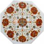 12"x12" White Wall Tile Carnelian Pietradura Floral Inlay Work Christmas Gift
