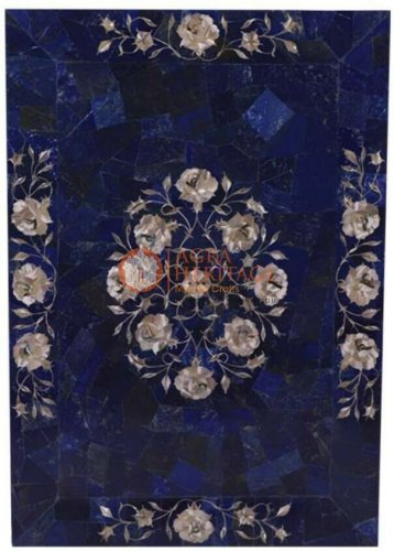 14"x8" Marble Lapis Inlay Stone Serving Tray Marquetry Floral Art Veterans Gifts