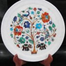 9'' White Marble Dish Plate Peacock Arts Inlay Multi Floral Mosaic Table Decor