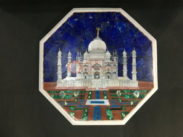 18"x18" Marble Top Side Table Traditional Taj Mahal Design Living Room Decor Art