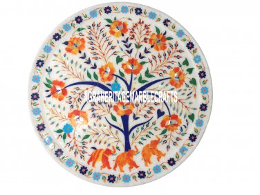 Marble Serving Plate Hakik Inlay Elephant Multi Floral Arts Kitchen Decor H3505