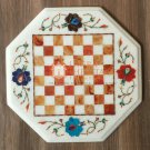 12" White Handmade Chess Top Table Carnelian Semi Precious Floral Art Gift Decor