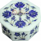 4"x4"x2" Marble White Jewelry Box Lapis Inlaid Marqutery Floral Christmas Gift
