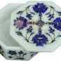 4"x4"x2" Marble White Jewelry Box Lapis Inlaid Marqutery Floral Christmas Gift