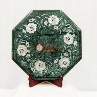 15" Marble Green Coffee Side Table Top Mop Pietradura Design Gift Her Wedding