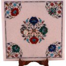 15"x15" White Top Coffee Table Lapis Semi Precious Floral Design Outdoor Decor
