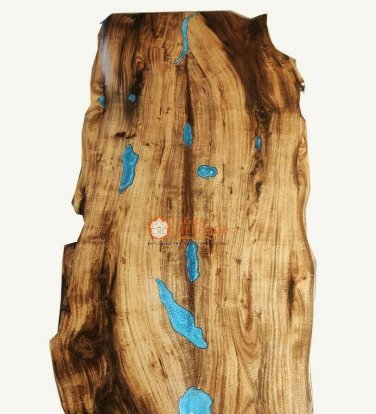 Sky Blue Resin Dining Corridor Table Top Handmade Wooden Furniture Office Decor