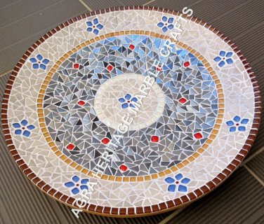 36" White Marble Dining Hallway Table Top Mosaic Inlay Arts Outdoor Decor H3428A