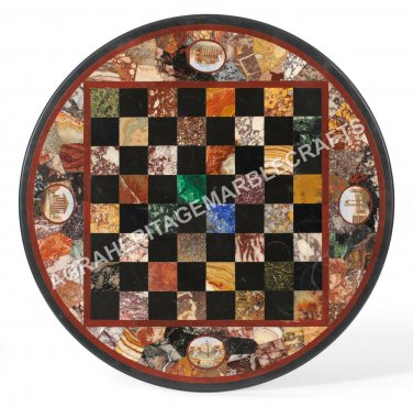 24" Two Beautiful Marble Round Chess Coffee End Table Top Mosaic Inlaid E834