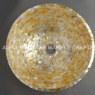 15" Marble Exclusive Wash Basin Golden Mother of Pearl Inlay Hallway Decor E298