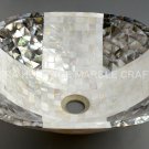 15" Black & White Mother of Pearl Inlay Plus Design Marble Wash Basin Decor E307