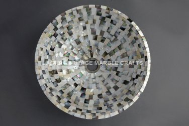 15" Designer Marble Round Wash Basin Precious Mother of Pearl Inlay Decor E305