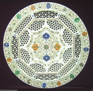 Marble Serving Tray Plate Rare Stone Mosaic Inlay Lattice Work Christmas Offer