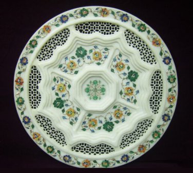 Lattice Marble Serving Designer Plate Marquetry Floral Inlay Living Room Decor
