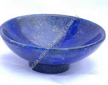14" Marble Fruit Serving Bowl Lapis Lazuli Random Inlay Art Kitchen Decor H4983A