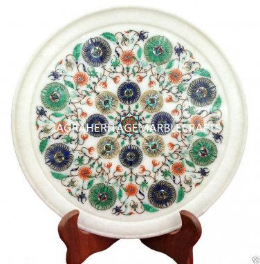 10" Marble Round Serving Dish Plate Micro Mosaic Inlay Marquetry Halloween Gifts