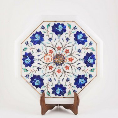 14"x14" Accent Marble Custom Table Top Precious Floral Marqutery Inlay Decor Art