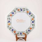 White Marble Octagon Table Top with Floral Marquetry Precious Stone Inlay Decor White Marble Octagon Table Top with Floral Marquetry Precious Stone Inlay Decor