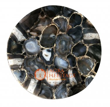 24" Black Marble Agate Unique Design Table Top Handmade Arts Hallway Decor E1218