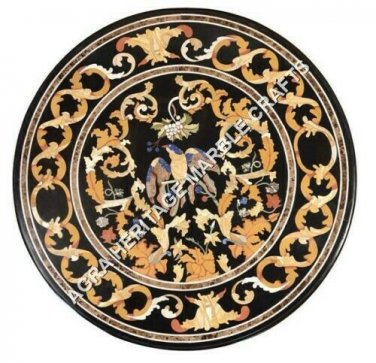30" Black Marble Dining Outdoor Table Top Pietra Dura Inlay Art Home Decor H3490
